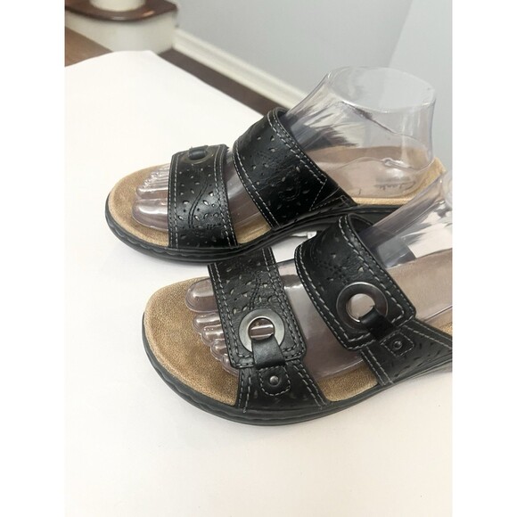 Clarks Collection Lexi Laurel Size 8 W E Wide Sandals Wedge Black Comfort Strap - Picture 2 of 6